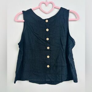 Anrabess NWT Black Sleeveless Button-Up Linen Blouse Size Medium